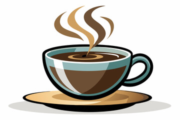 Obraz premium A steaming cup of coffee on a saucer