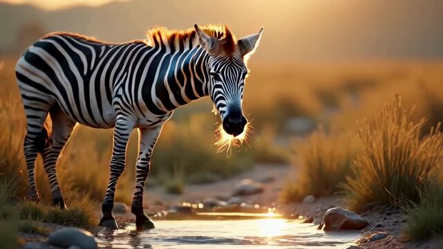 Zebra Drinking Water in Savannah