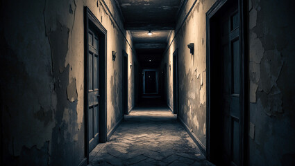 The narrow corridors were shrouded in darkness, with flickering lights casting eerie shadows on the peeling walls.