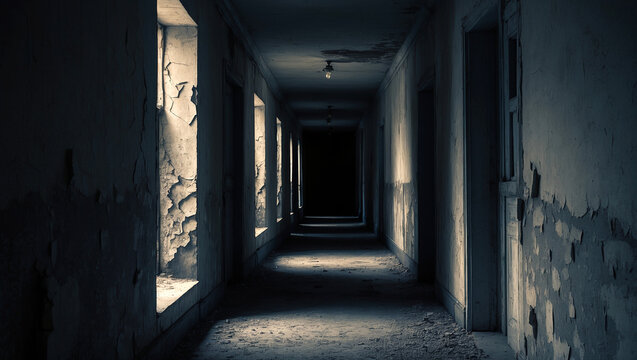 The hallway of the old building is quiet and conveys a mystical, eerie atmosphere