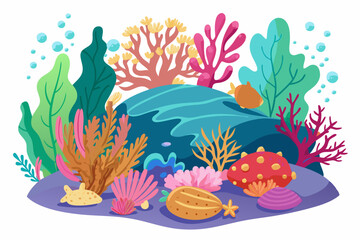 Colorful Underwater Scene with Coral, Fish, and Sea Life