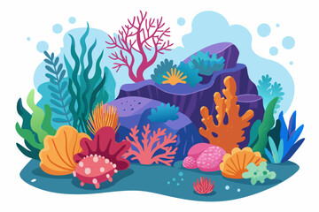 Underwater Scene with Colorful Corals and Seaweed