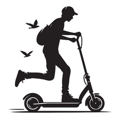Two wheeled vehicles and riders icon, black color silhouette, white background.
