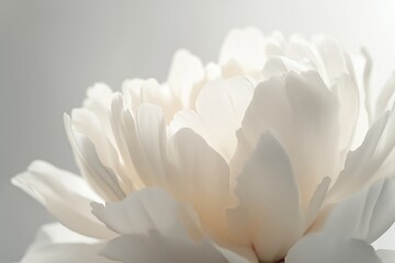 Intimate close-up of a white peony flower, emphasizing the delicate and intricate petal patterns
