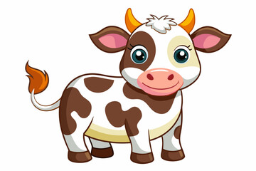 Fototapeta premium Cartoon Illustration of a Brown and White Cow with Orange Horns and Tail