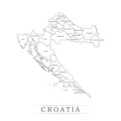 Administrative regions of Croatia. Province, state, division name with white map with black outline. Vector illustration