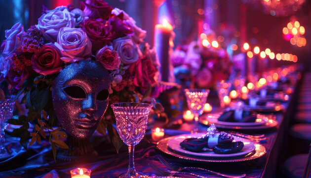 Mulberry lighting and decor for a masquerade ball, themed event, mysterious allure