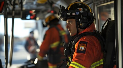 Generate a photo realistic image of emergency response training for public transportation personnel, with transit emergency scenario, passenger evacuation drills, and emergency communication visible; 