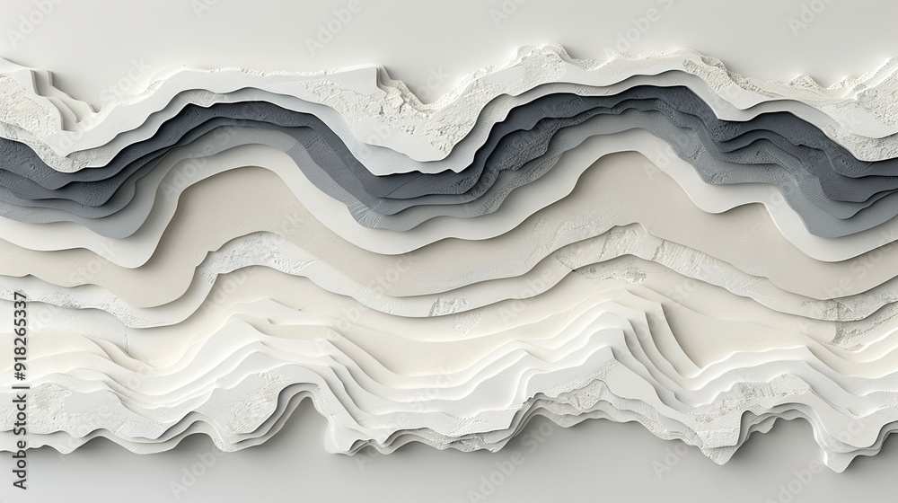 Wall mural an artwork crafted from white and gray paper with a wavy pattern adorning the wall's surface