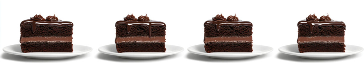 Chocolate cake slice white plate presented isolation on plain white background
