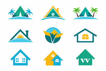 set of 9pes different type of Vacation Rentals logo on white background