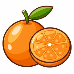 Orange fruit whole and half vector isolated on white background 