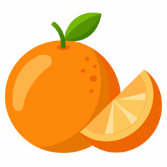 Orange fruit whole and half vector isolated on white background 