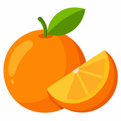 Orange fruit whole and half vector isolated on white background 