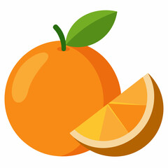 Orange fruit whole and half vector isolated on white background 