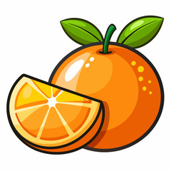 Orange fruit whole and half vector isolated on white background 