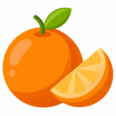 Orange fruit whole and half vector isolated on white background 