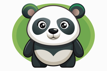 Cartoon Panda Bear with Black and White Fur and Green Ears