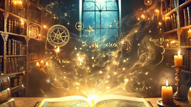 Magic Book with Glowing Light and Symbols