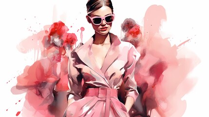 Fototapeta premium Stylish models in vibrant outfits walk the runway in a chic and modern fashion illustration.