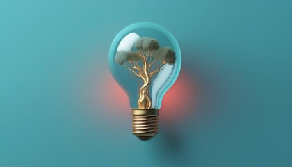 A creative concept of a light bulb with a tree inside, symbolizing sustainability and innovation in energy.