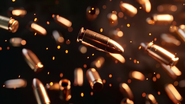 Close-up shots of realistic pistol bullets flying