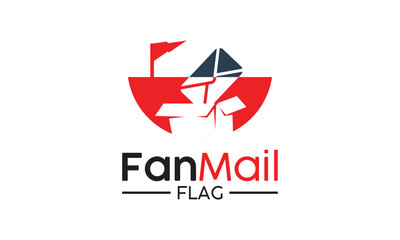 Fan Mail Flag Logo Design Template. The Mail Drop  a Box.