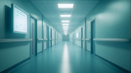 Serene Hospital Corridor with Sign for Surgery Fee Information