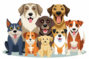 Fototapeta premium A Group of Seven Smiling Dogs Sitting Together