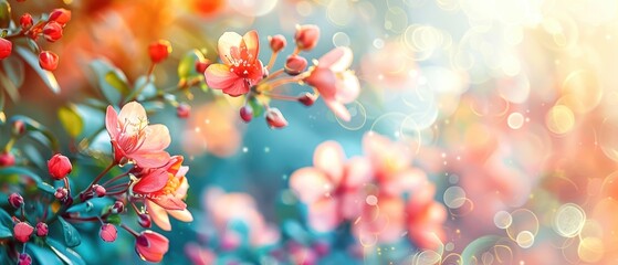 Fototapeta premium Vibrant pink flowers in soft focus against a warm and colorful bokeh background, capturing the beauty and essence of nature in bloom.