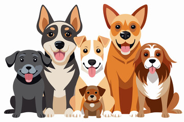 Obraz premium Five Smiling Cartoon Dogs Sitting in a Row