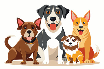 Four Smiling Dogs Sitting Together in a Row