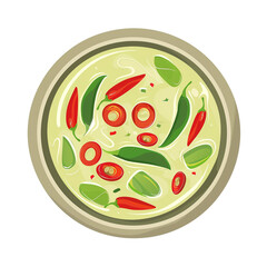 Top view of Green Curry in a cartoon style on white background