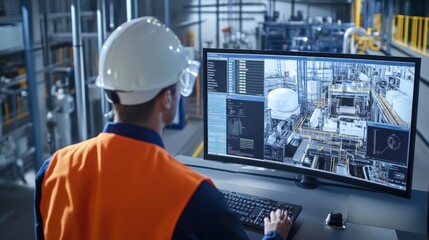 Generate a photo realistic image of engineers implementing noise control measures in a workplace, with noise monitoring equipment, soundproofing materials,