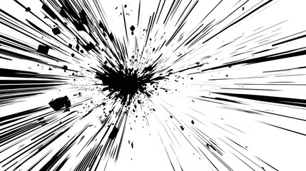 Dynamic manga motion effects with comic-style speed lines, action graphics, and explosive bursts on a clean white backdrop. Abstract illustration.