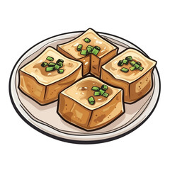 Top view of Stinky Tofu in a cartoon style on white background
