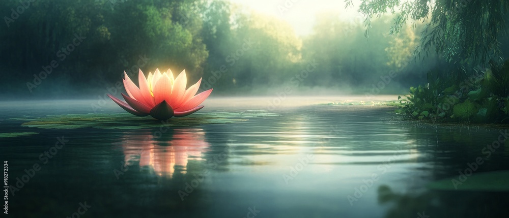 Canvas Prints Lotus Flower Lakeside Bloom Buddhism, Hinduism Religion Spiritual Symbol - Generative AI