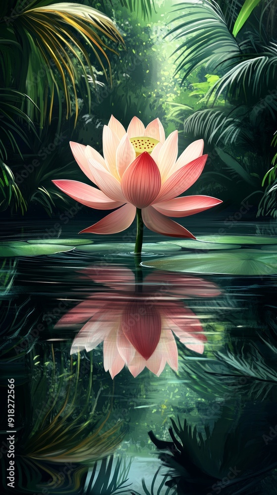 Poster Lotus Flower Lakeside Bloom Buddhism, Hinduism Religion Spiritual Symbol - Generative AI