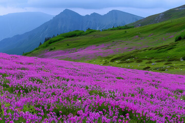 Rich berry-hued blossoms covering a hillside, nature, floral abundance