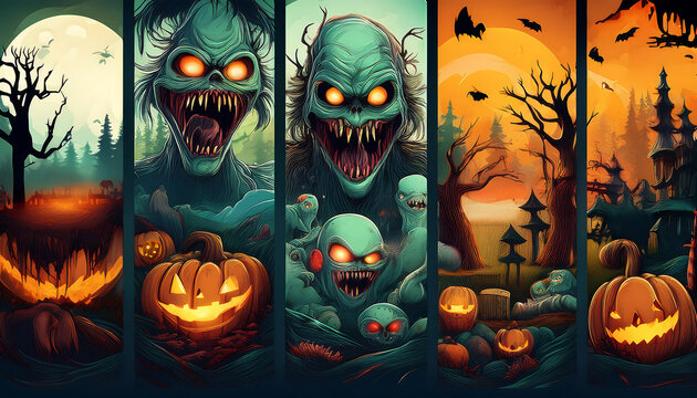  Creepy Halloween Banners with Monsters- A collection of banners featuring creepy monste_1(72)