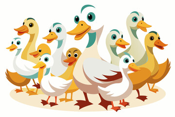 Naklejka premium A Group of Cartoon Ducks Standing Together
