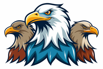 Fototapeta premium Three Bald Eagle Heads with Blue, Brown, and White Feathers