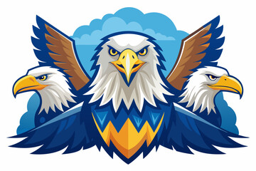 Obraz premium Three Bald Eagles with Wings Spread and a Blue Cloud Background