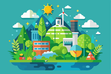 Obraz premium A Cityscape with Eco-Friendly Buildings and Green Surroundings