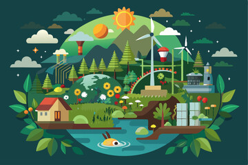 Fototapeta premium A Circular Illustration Depicting a Sustainable and Peaceful Ecosystem