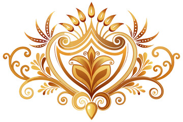 Golden Floral Ornament with Swirling Vines and a Heart-Shaped Center