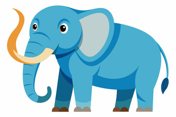 Fototapeta premium Cartoon illustration of a blue elephant with a large trunk and tusks