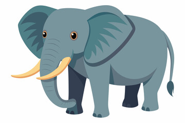 Illustration of a Gray Elephant with Large Ears and Ivory Tusks