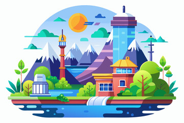 Obraz premium A Cityscape Nestled Between Mountains and Water
