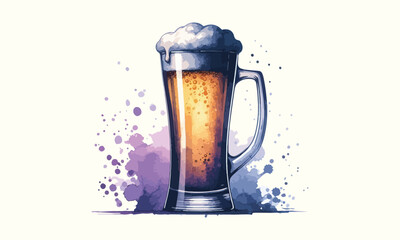 free drink, watercolor mugs of beer, alcohol drinks, hand drawn illustration, watercolor mugs of beer